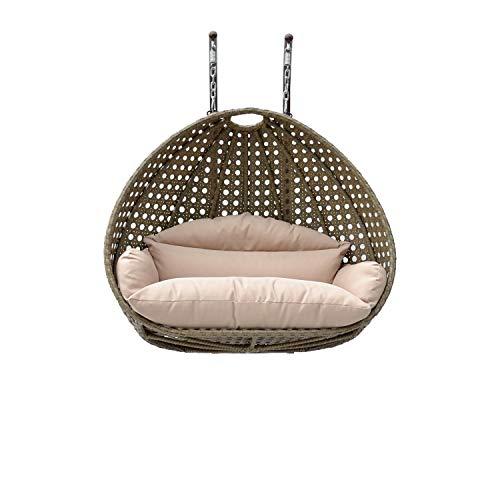 Latte Cream Double Seat Wicker Swing Chair with Metal Frame