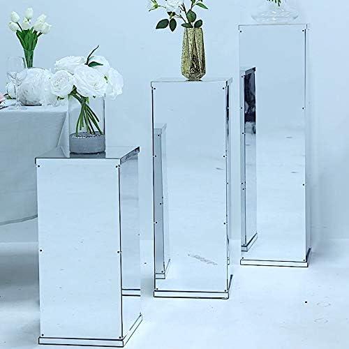 BalsaCircle 5 Silver Mirror Display Boxes Centerpieces Columns Pedestal Riser Party Wedding Decorations