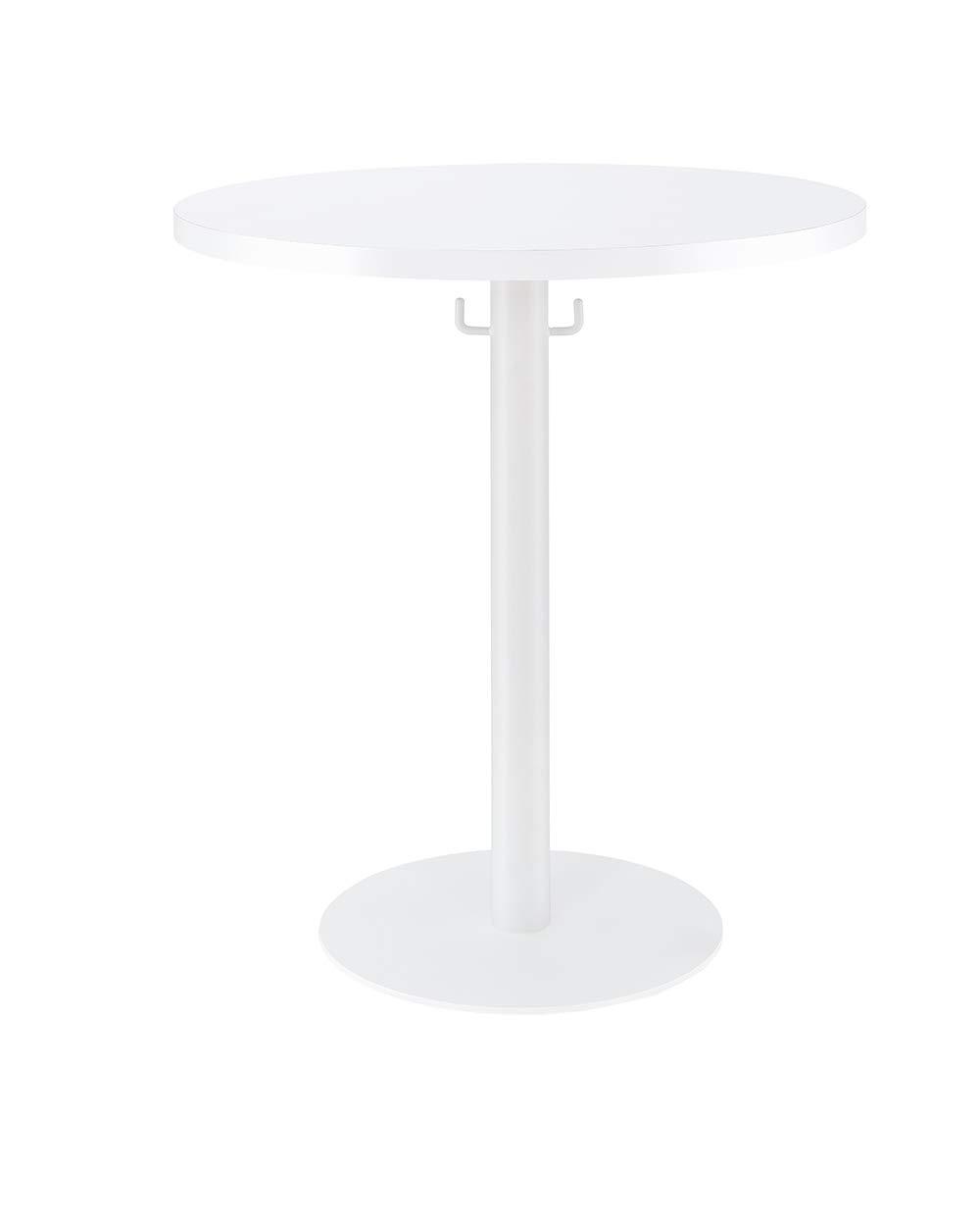 Proman Products Cava Round Solid Wood Coffee Table with Metal Base and Hooks for Bags Purses, White