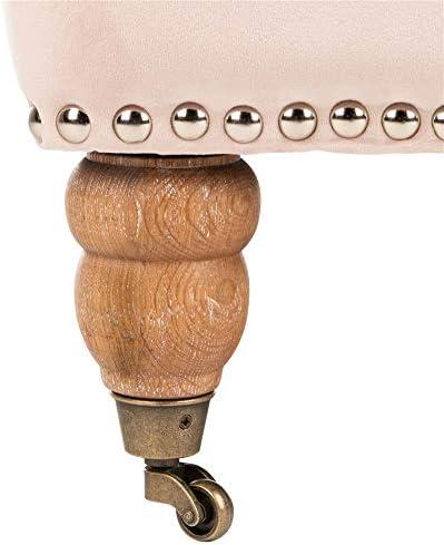 SAFAVIEH Colin Industrial Tufted Club Chair with Casters, Blush Pink/White Wash