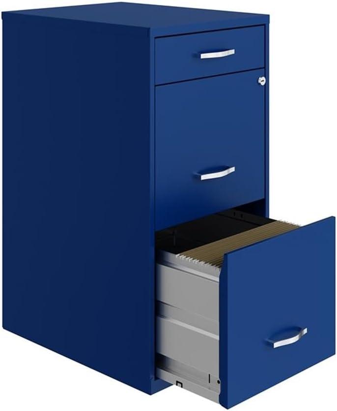 Space Solutions 3 Drawer Letter Width Vertical File Cabinet with Pencil Drawer, Blue