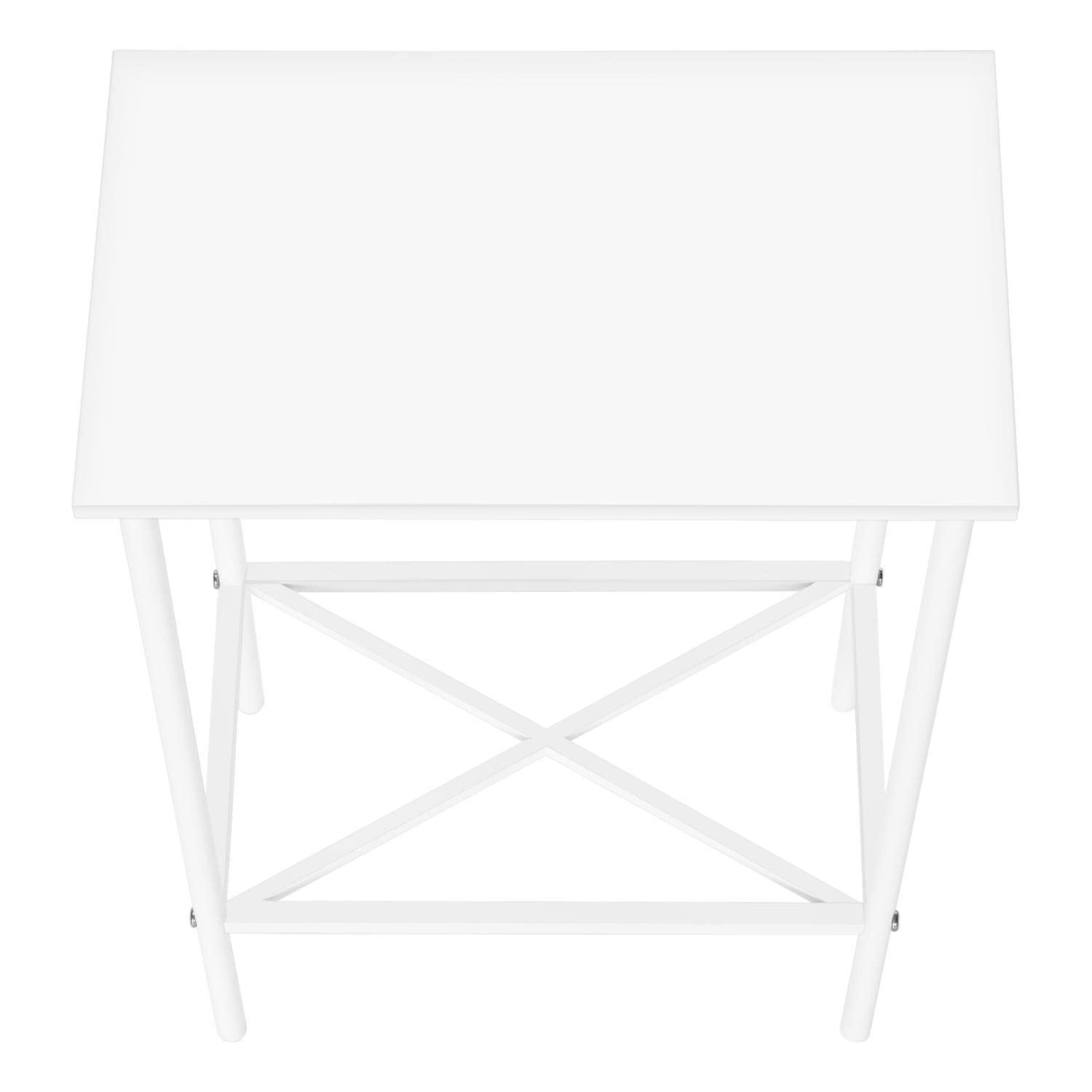 Monarch Specialties Accent Table, Side, End, Narrow, Small, 2 Tier, Living Room, Bedroom, White Laminate, White Metal, Contemporary, Modern