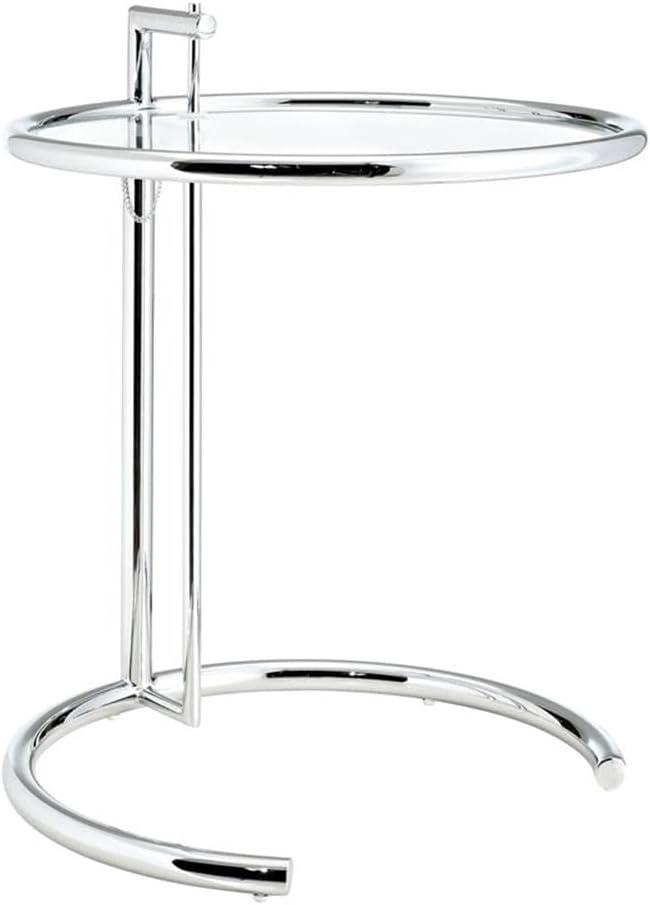 Eileen Gray Side Table Silver - Modway: Adjustable Height, Modern Classic, 20" Round Glass Top