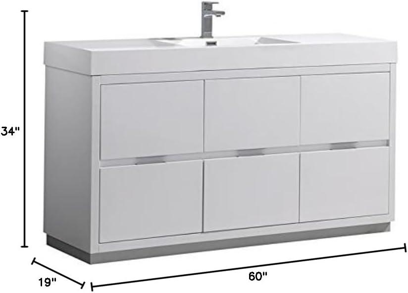 Valencia 60" Freestanding Single Modern Bathroom Vanity with Ingegrated Sink - Faucet Not Included