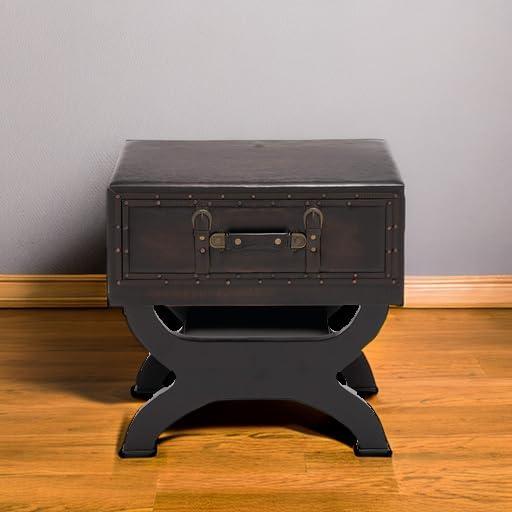 Olivia & May Faux Leather Trunk End Table Brown: Vintage-Inspired Storage, Metal Accents, Indoor Use