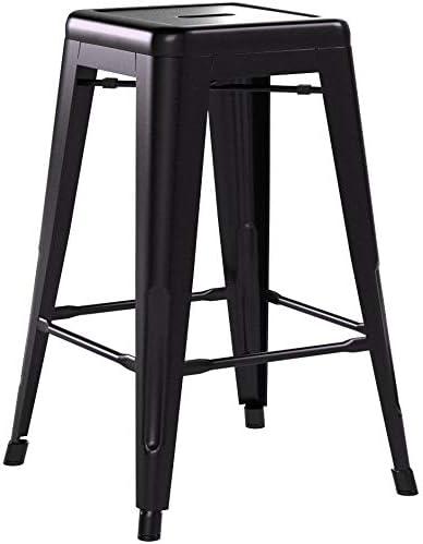 FDW Metal Bar Stools Set of 4 Counter Height Barstool Stackable Barstools 24 Inch Indoor Outdoor Patio Bar Stool Home Kitchen Dining Stool ,Black