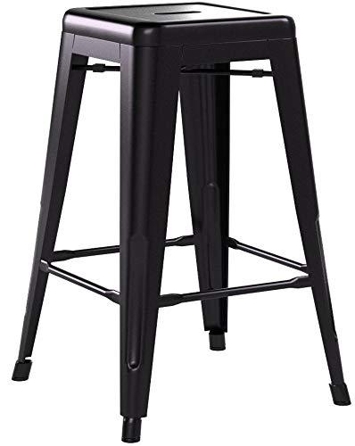 FDW Metal Bar Stools Set of 4 Counter Height Barstool Stackable Barstools 24 Inch Indoor Outdoor Patio Bar Stool Home Kitchen Dining Stool ,Black