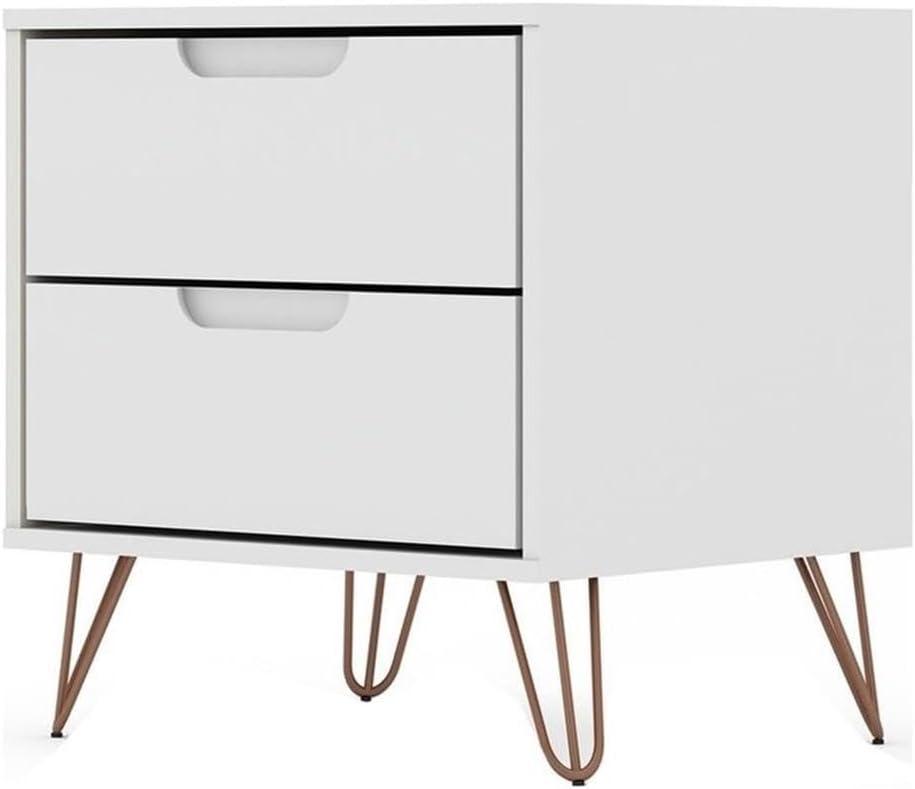 Manhattan Comfort 2.0 Rockefeller Nightstand White - Manhattan Comfort: Modern Bedside Table with Storage, MDF Composite Frame