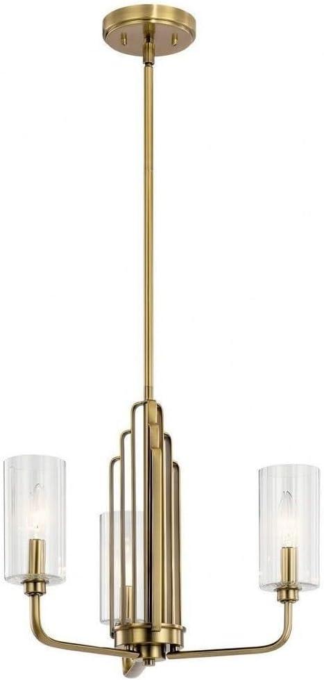 Kimrose™ 3 Light Chandelier with Clear Fluted Glass Brushed Natural Brass