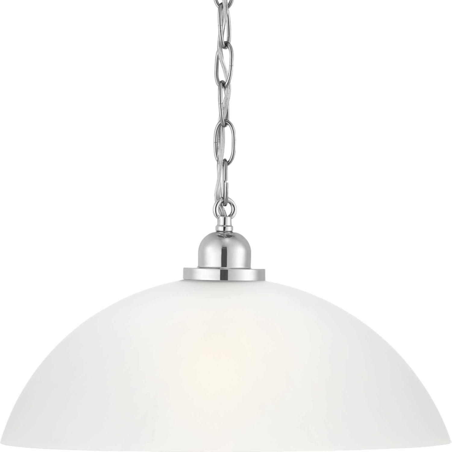 Progress Lighting, Classic Collection, 1-Light Pendant, Brushed Nickel, Etched Glass Shade