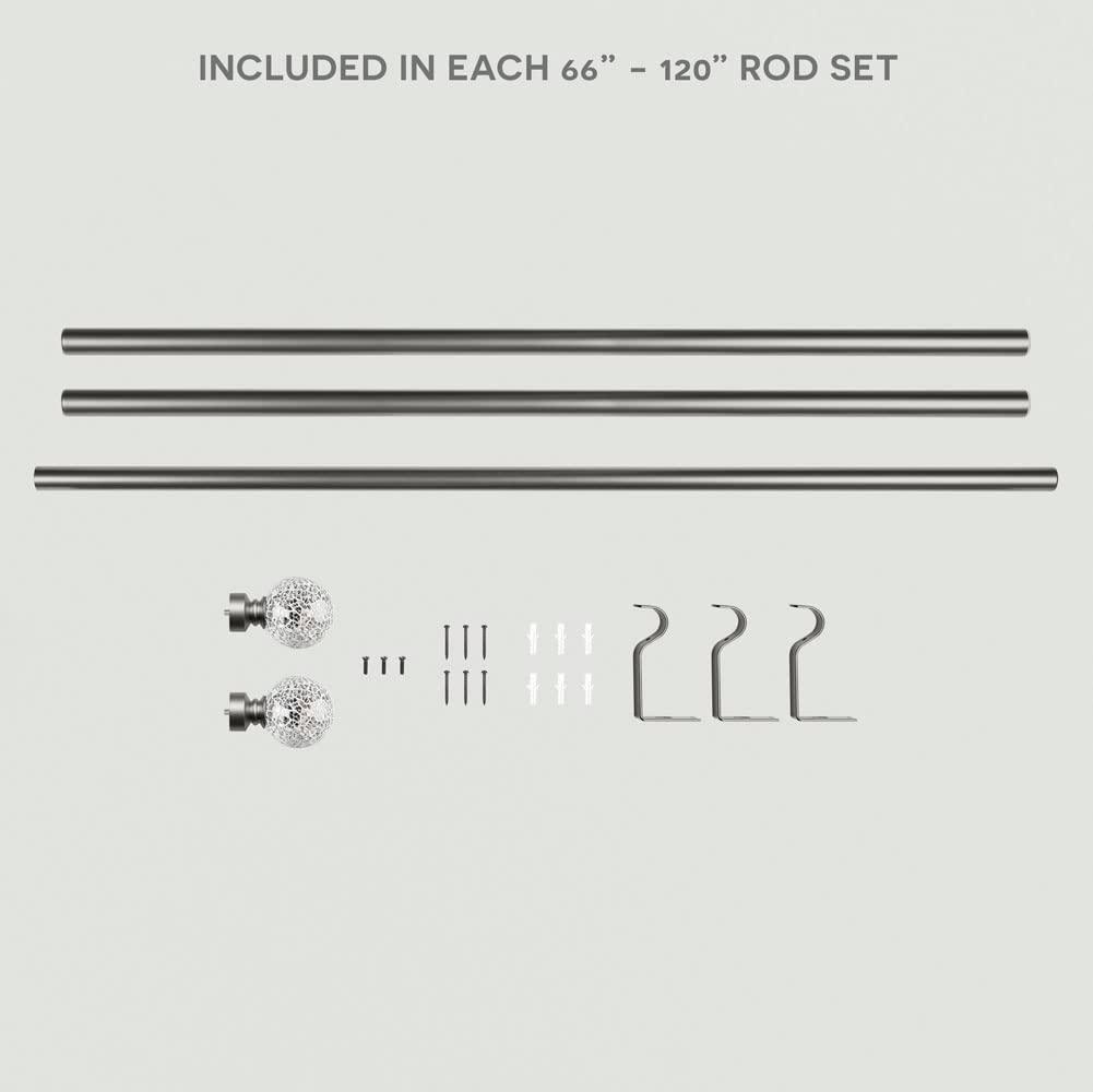 Exclusive Home 66"-120" White Mosaic Curtain Rod - Matte Silver: Adjustable Iron Rod, Ball Finial, 25lb Capacity