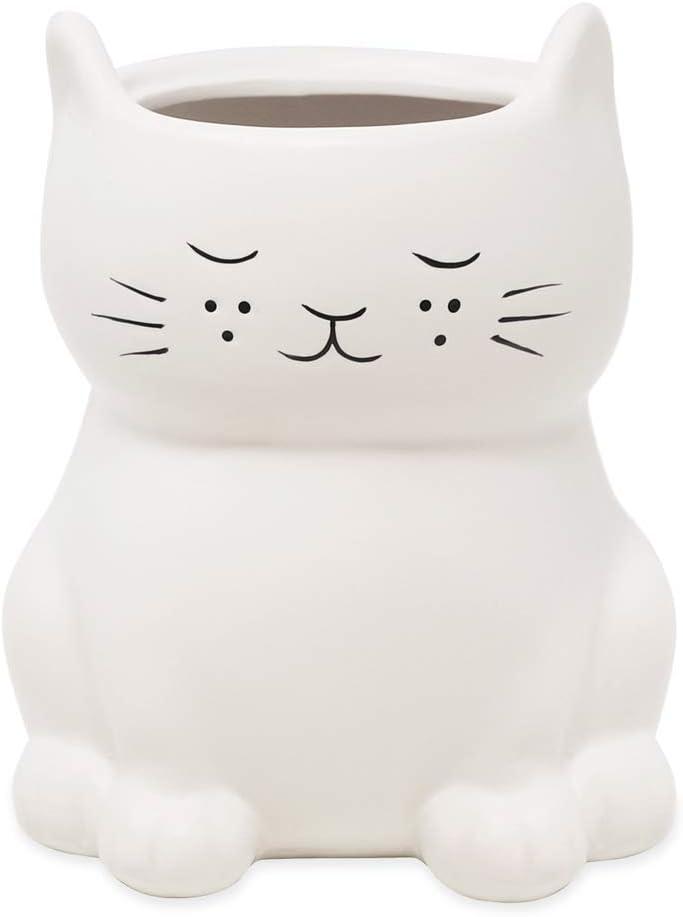 Isaac Jacobs White Ceramic Cat Toilet Brush & Holder, 1 Count