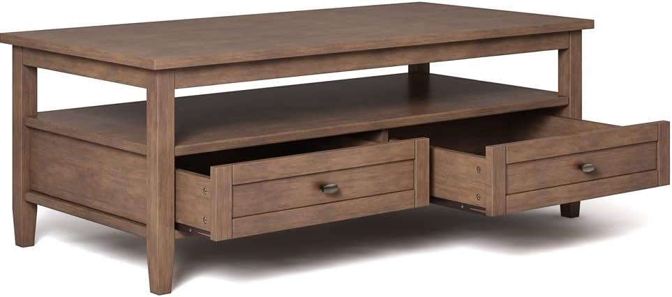 Simpli Home Warm Shaker SOLID WOOD 48" Coffee Table in Rustic Natural Aged Brown