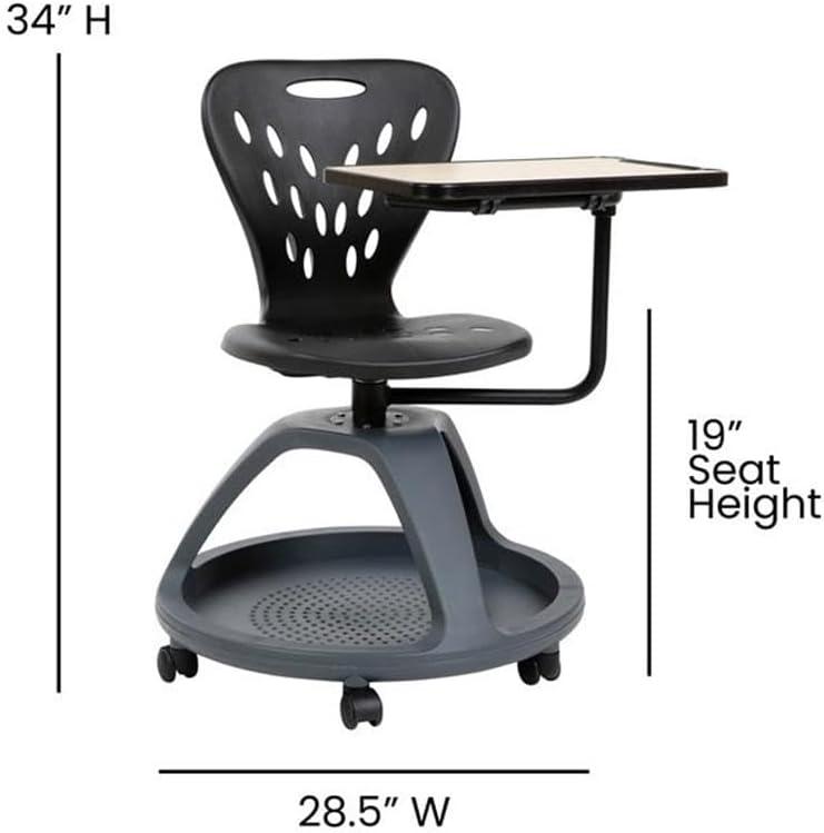 Flash Furniture Mobile Desk Chair with 360° Tablet Rotation and Storage Cubby
