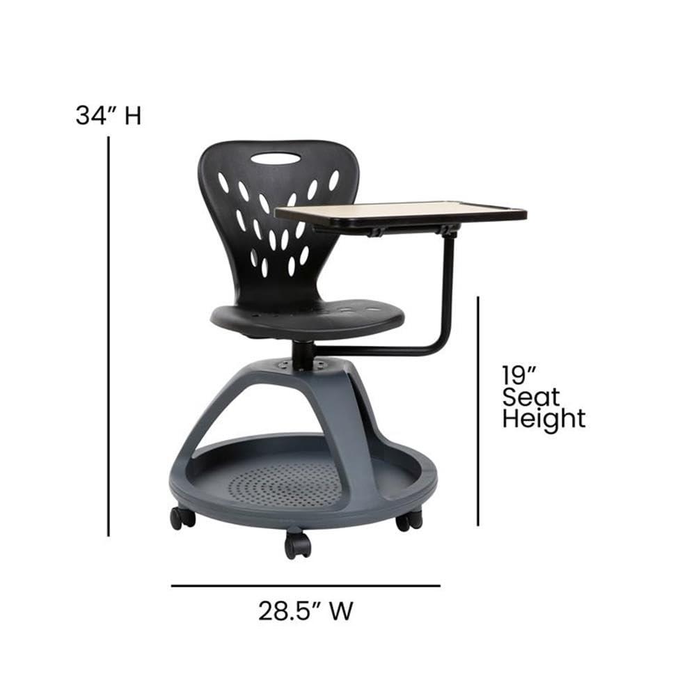 Flash Furniture Mobile Desk Chair with 360° Tablet Rotation and Storage Cubby
