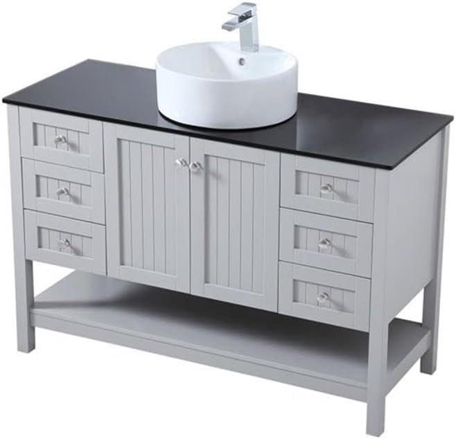 Elegant Decor Ralph 48" MDF Wood and Steel Vessel Sink Bathroom Vanity in Gray