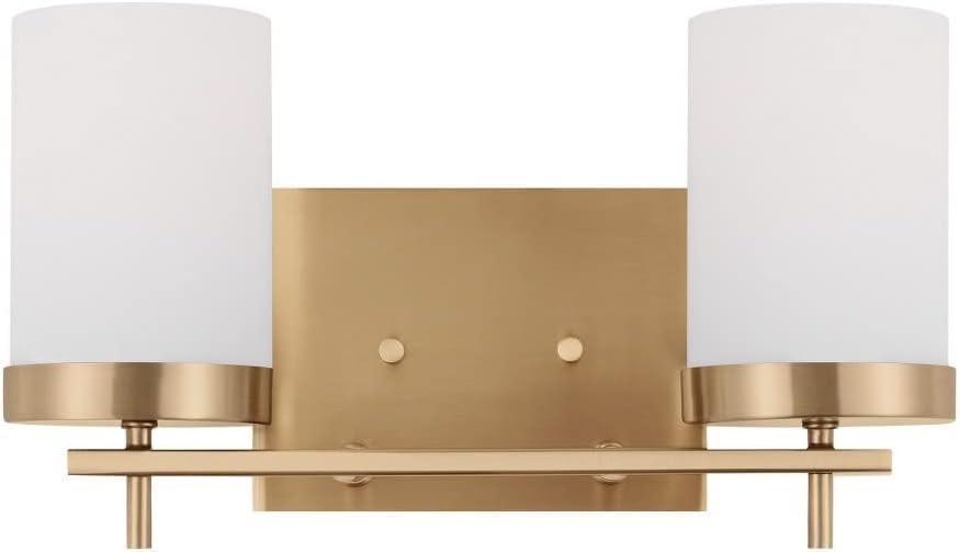 Zire Elegant 2-Light Vanity Fixture in Satin Brass with Etched Glass