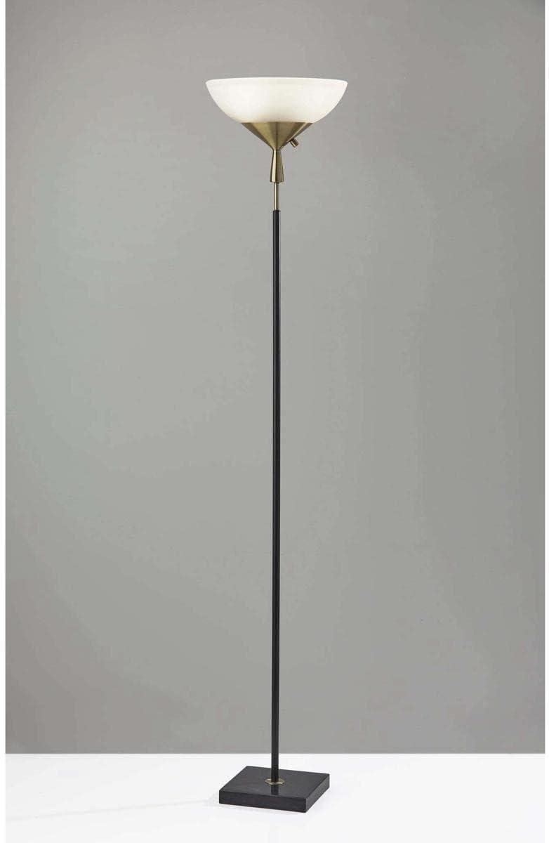 300W Noah Torchiere Black - Adesso: Modern Metal & Marble with Glass Shade, ETL Listed, 71" Height