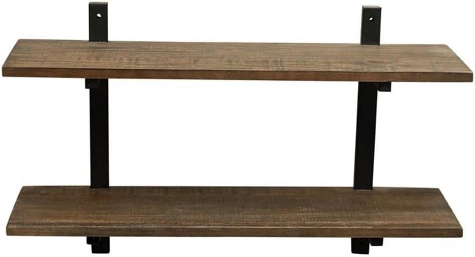 Pomona 36" Black Metal and Solid Wood Wall Shelf