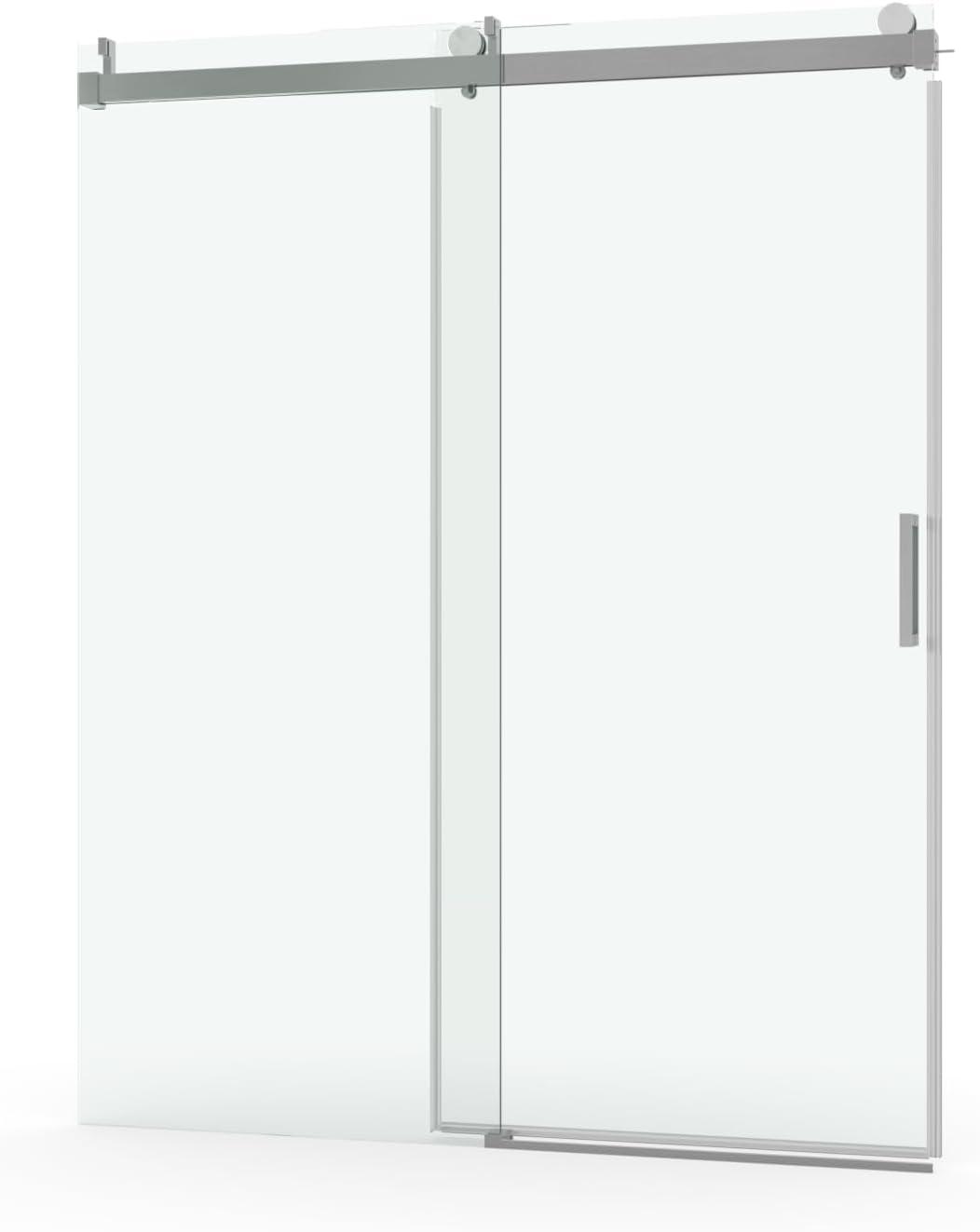 56 to 60 in. W x 76 in. H Sliding Frameless Soft-Close Shower Door with Premium 3/8 Inch (10mm) Thick Tampered Glass in Brushed Nickel