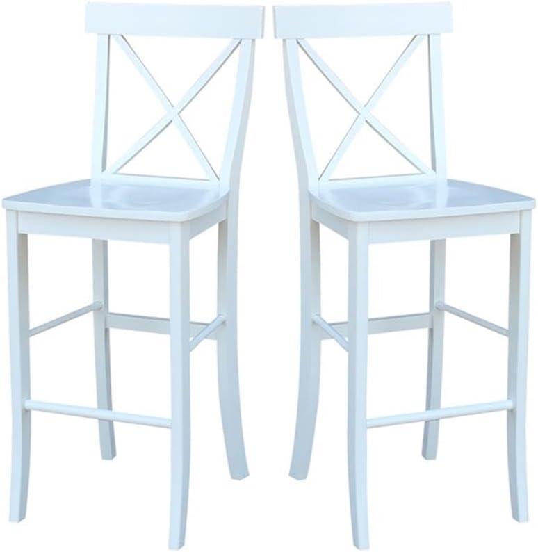 International Concepts Cross Back Solid Wood 30 in. Bar Height Stool in White