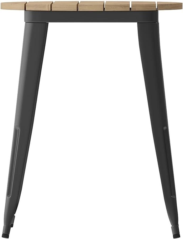 Flash Furniture Declan Commercial Grade Indoor/Outdoor Dining Table, 23.75" Round All Weather Brown Poly Resin Top with Black Steel Base