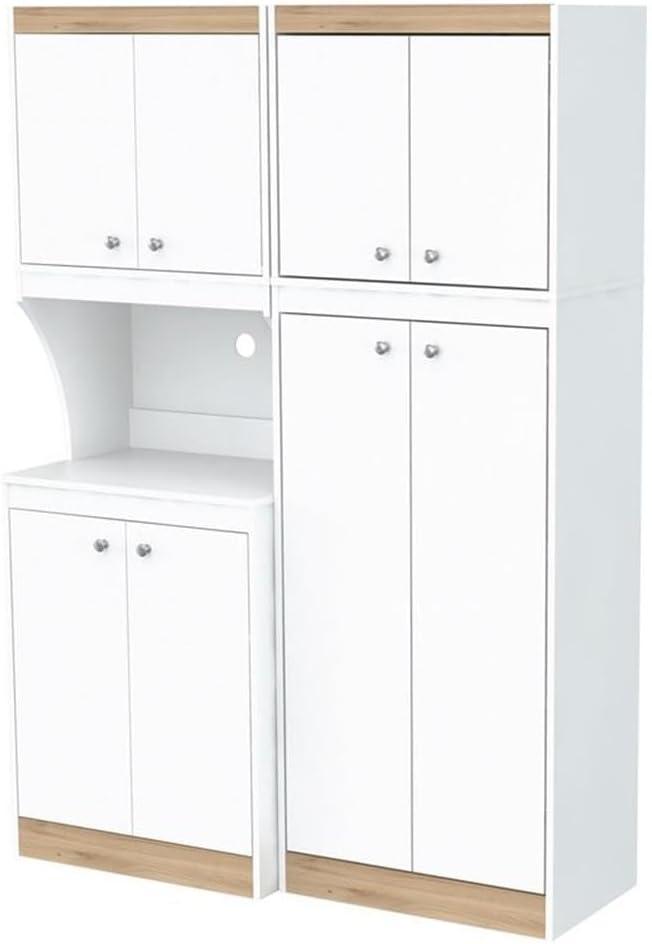 Inval Galley 2-Piece Microwave Kitchen Storage Cabinet 47"W, White and Oak