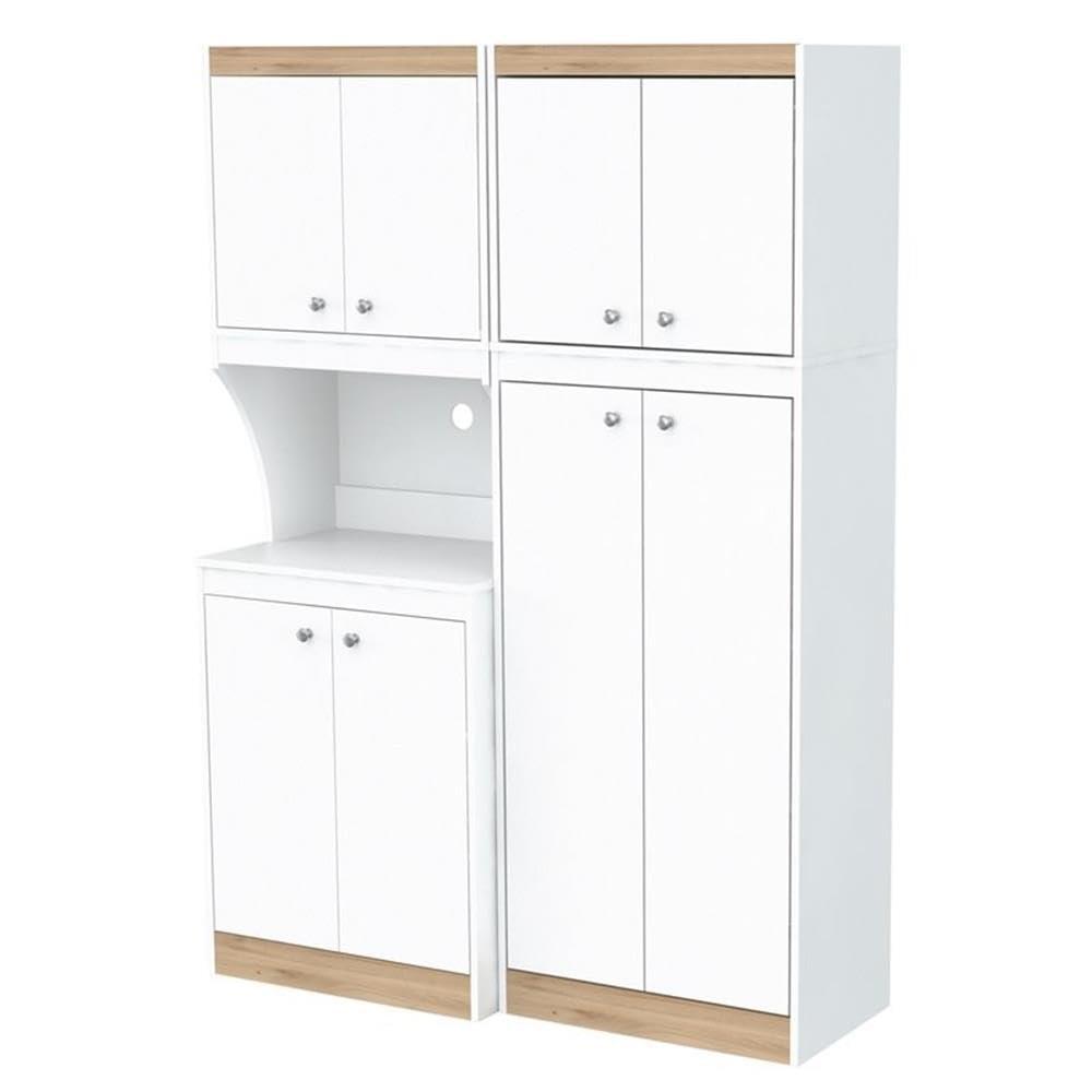 Inval Galley 2-Piece Microwave Kitchen Storage Cabinet 47"W, White and Oak