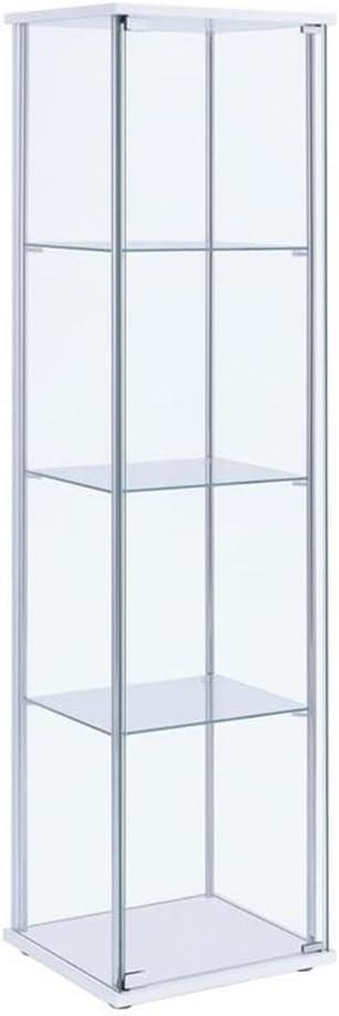 Sleek White and Chrome 4-Shelf Tall Curio Cabinet