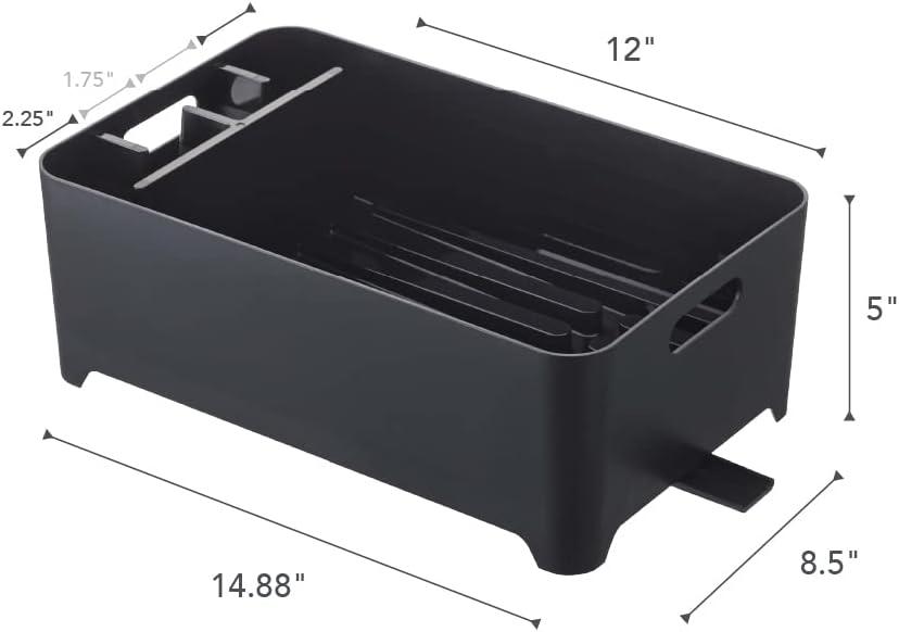 Yamazaki Home Tower Yamazaki Home Dish Drying Rack with Drainage Spout, 1.25 gallon, Utensil Holder, Handles