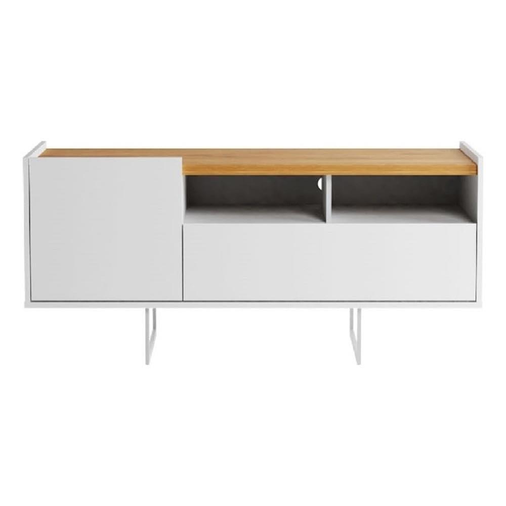 Winston TV Stand for TVs up to 50" White/Cinnamon - Manhattan Comfort: Mid-Century Design, Open & Concealed Shelving