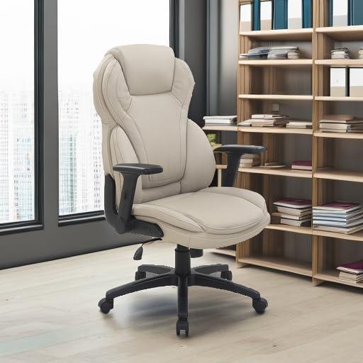 Executive High Back Taupe Gray Bonded Leather Office Chair