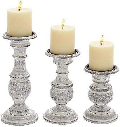 Set of 3 Rustic Pillar Candle Holder White - Olivia & May: Elegant Mango Wood, Sturdy Base, Indoor Use