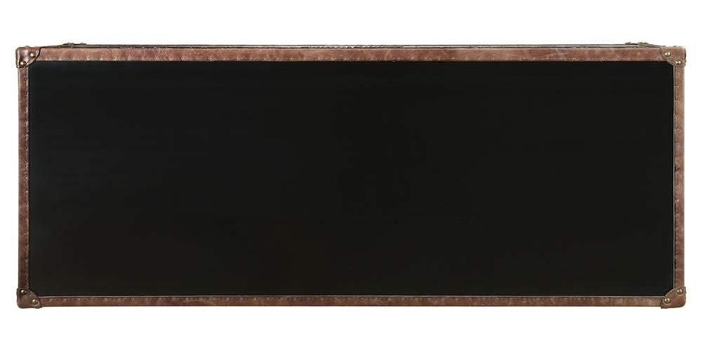 ACME Rosy Leather Top Console Table in Black and Silver