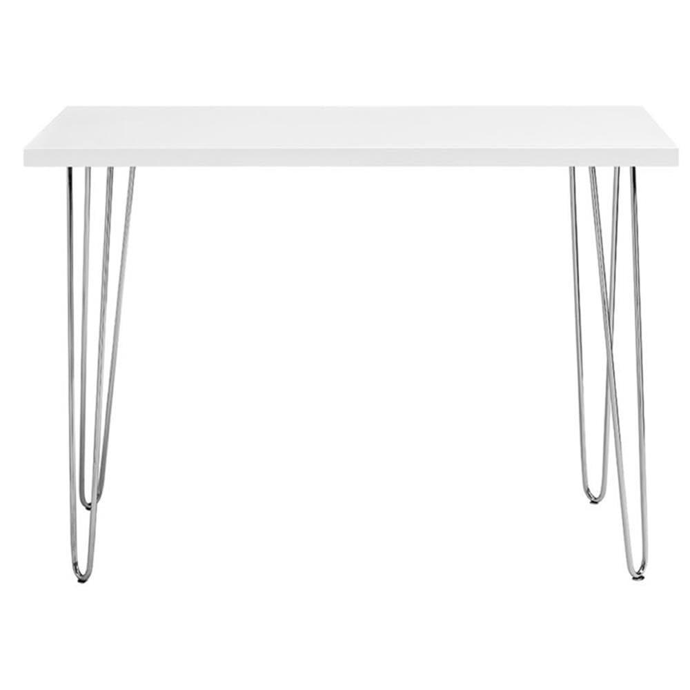 Walker Edison MDF Wood Writing Desk with Chrome Metal Legs in White