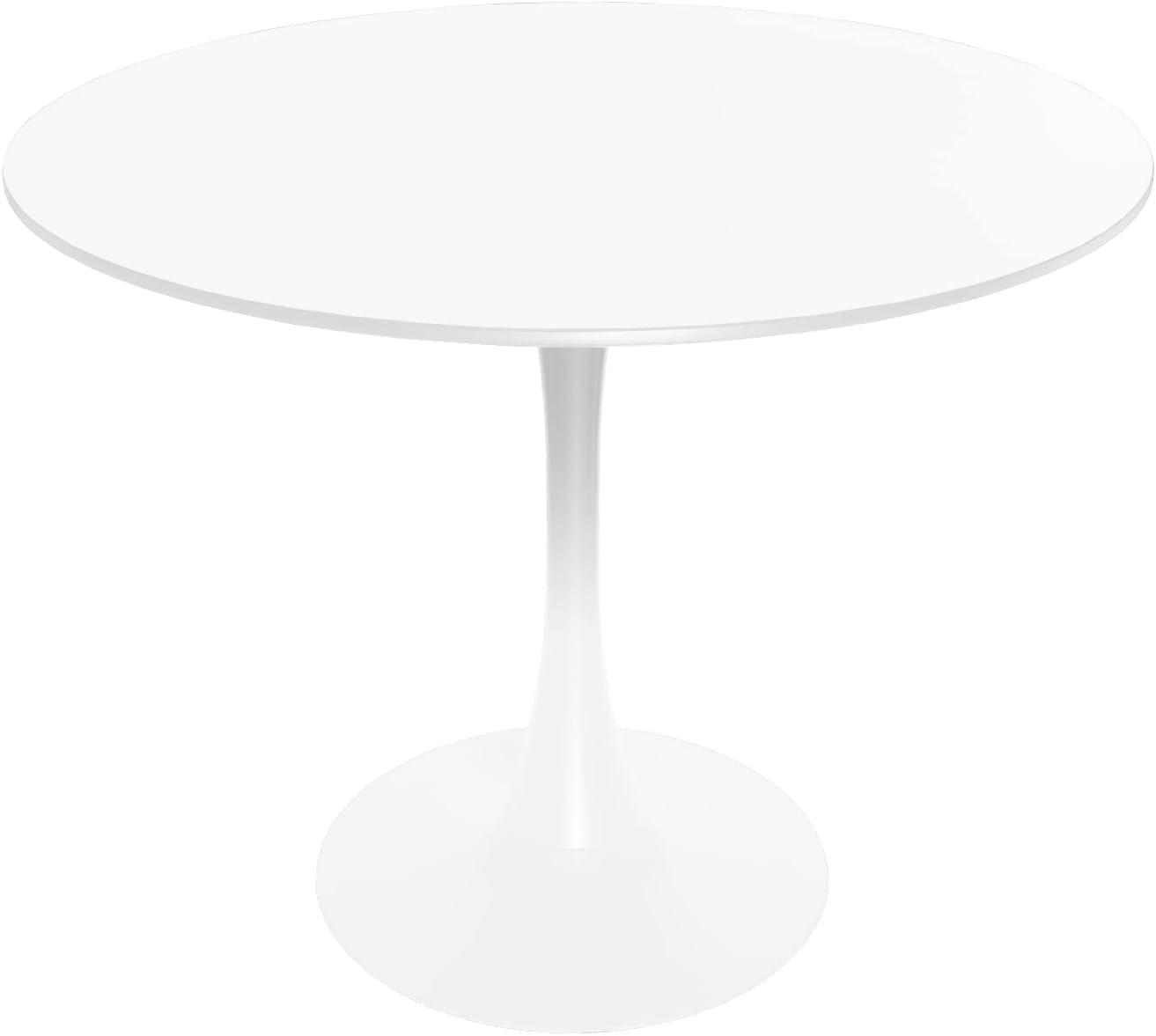 LeisureMod Bristol Mid-Century Modern Round Table with Wood Top and Iron Pedestal Base with Gloss Finish for Kitchen and Dining Room