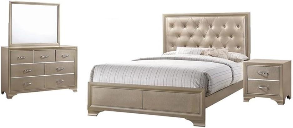 Champagne Gold Glam Queen Bedroom Set with Mirror Accents