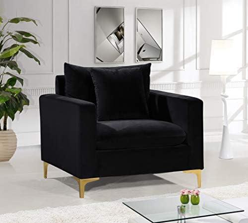 Naomi Black Velvet Upholstered Accent Chair with Gold Legs