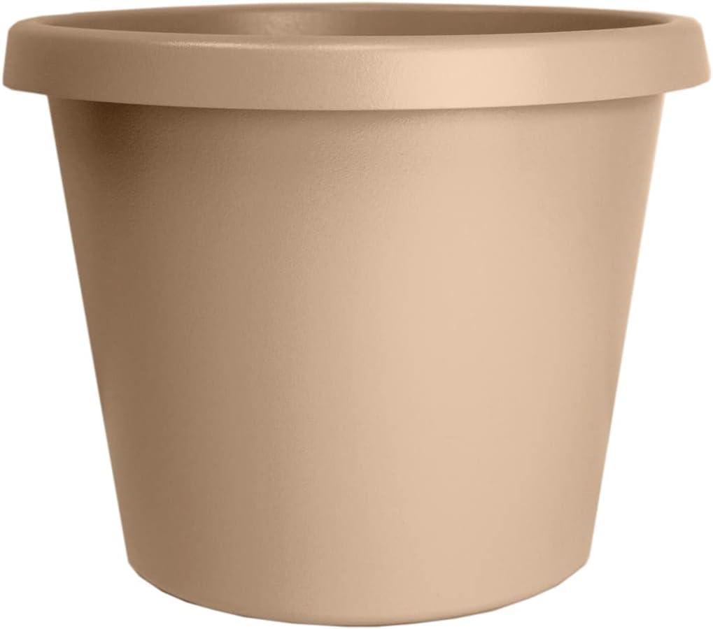 The HC Companies 12 Inch Round Prima Planter - Plastic Plant Pot with Rolled Rim for Indoor Outdoor Plants Flowers Herbs, Sandstone