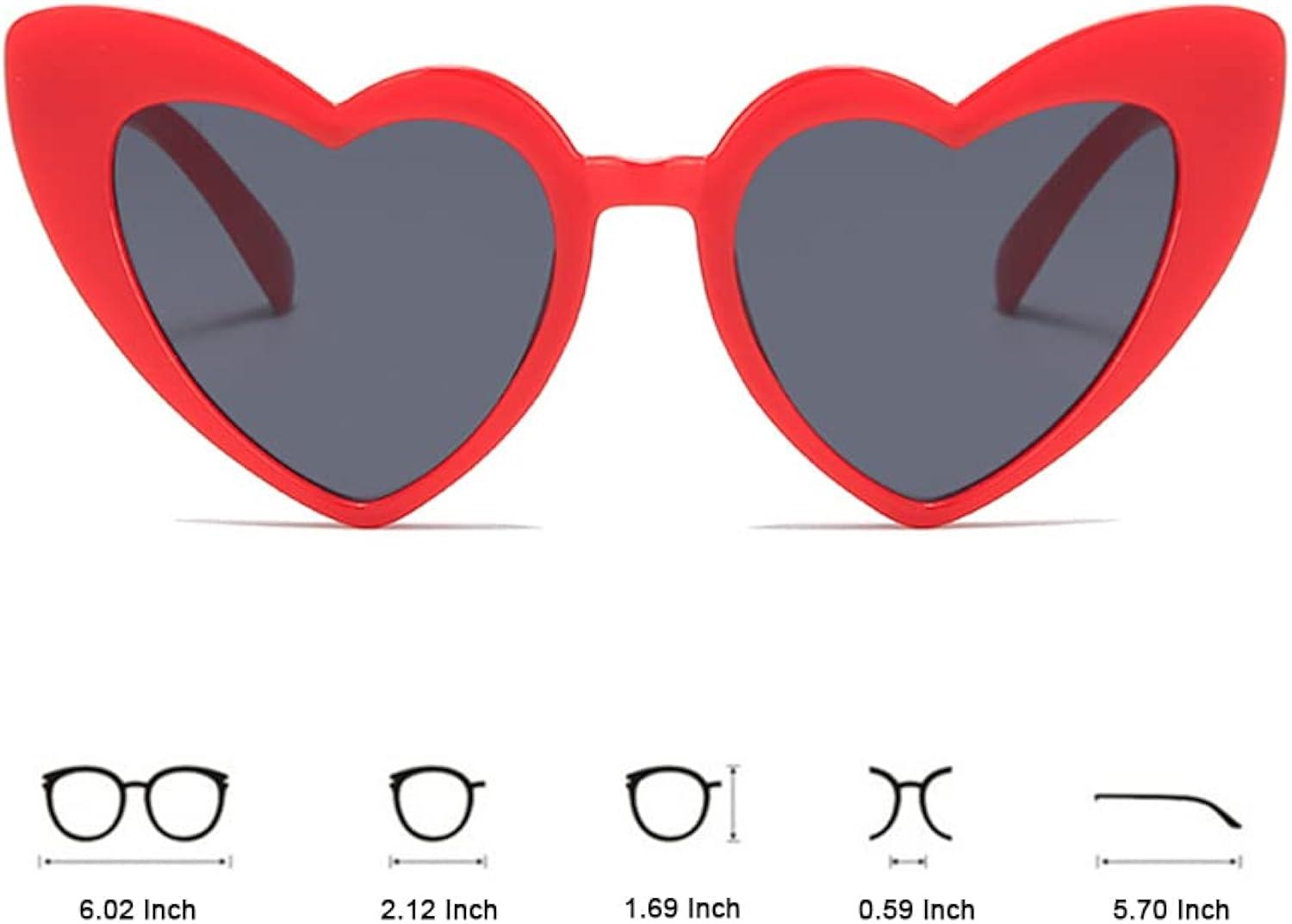 Red Heart-Shaped Cat Eye Plastic Sunglasses