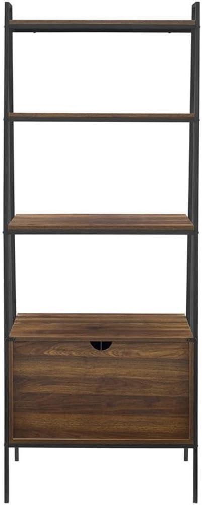 Dark Walnut 72" Ladder Shelf with Cabinet and Doors