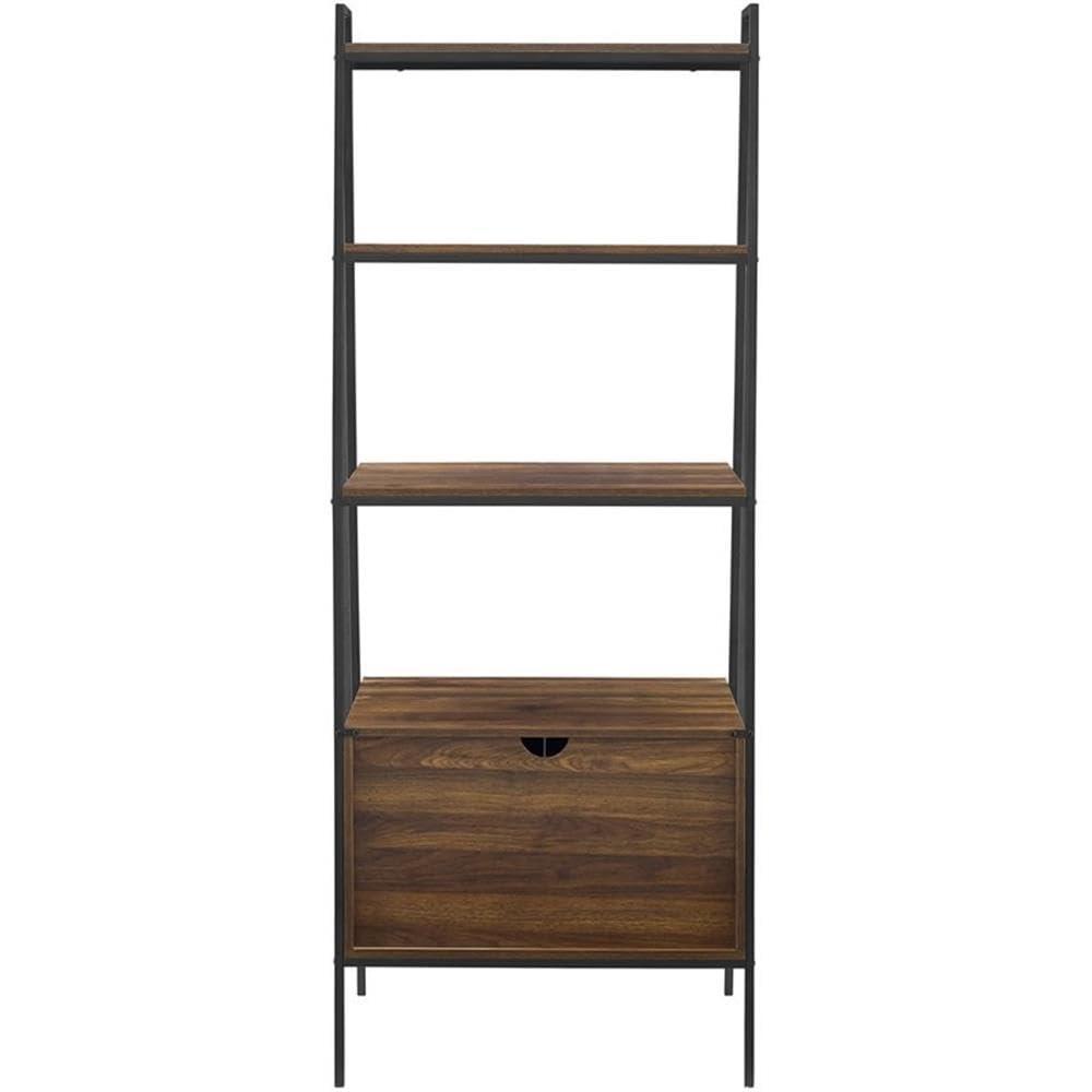 Dark Walnut 72" Ladder Shelf with Cabinet and Doors