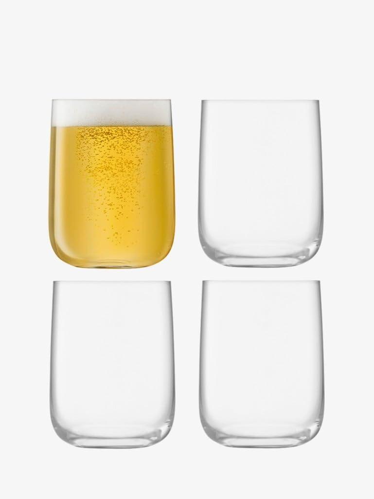 Borough Modern Clear Bar Glass Set with Curved Walls - 21oz, Pack of 4