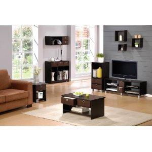 Furinno 10004 End Table / Nightstand Storage Shelf with Bin Drawer, Dark Espresso/Brown