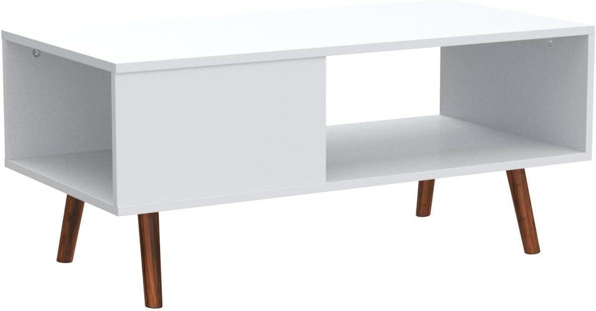 Mid-Century Modern Rectangular Coffee Table with Open Shelf - White/Brown