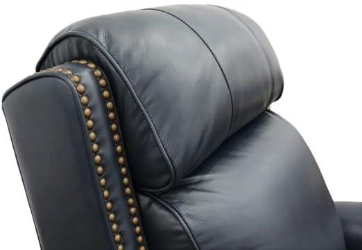 Shoreham Blue Leather Swivel Recliner with Wood Accents