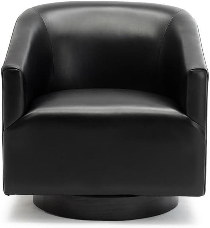 Comfort Pointe Gaven Wood Base Swivel Accent Chair Midnight Blue: Durable Faux Leather, 360° Swivel, No-Sag Springs