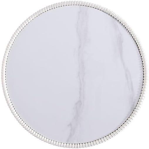 Manhattan Comfort Set of 2 Anderson Leatherette End Tables with Faux Marble Tabletop Cream: Round, No Assembly, Modern Style