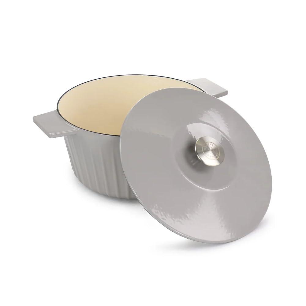 Martha Stewart Martha Stewart Enameled Cast Iron 5 Quart Embossed Stripe Dutch Oven With Lid In Warm Grey