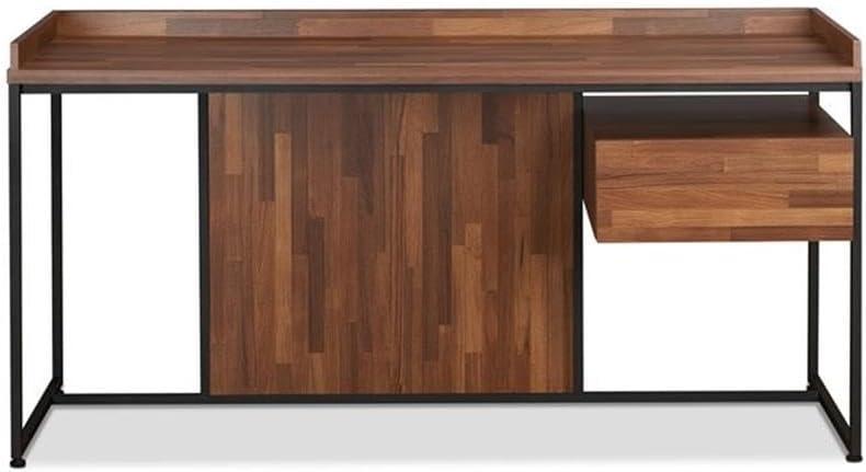 Wooden Top Desk With Rectangular Metal frame Walnut Brown and Sandy Black - Saltoro Sherpi